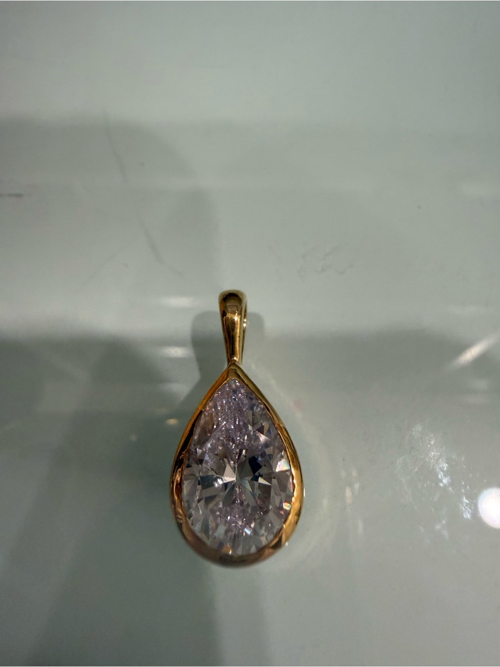 5 carat Moisonite pear pendant yellow gold